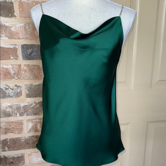 DO+BE Emerald Satin Camisole Rhinestone Spaghetti Strap Gorgeous Jewel Tone Cami - Picture 2 of 15